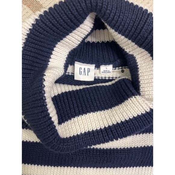 Gap relaxed fit navy white striped turtleneck sweater, size large - Picture 3 of 15